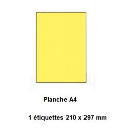 Etiquettes En Planches A4, Papier Couleur Adhésif Permanent, Jaune, 210x297 mm -[2632]-