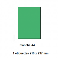 Etiquettes En Planches A4, Papier Couleur Adhésif Permanent, Vert, 210x297 mm -[2634]-