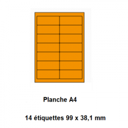 Etiquettes En Planches A4, Papier Couleur Adhésif Permanent, Orange, 99x38,1 -[3973]-