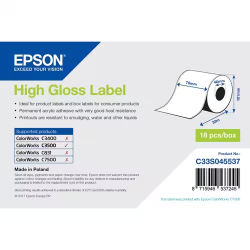 epson, étiquettes papier high gloss, 51mm x 33m (continue), pour colorworks c3400 et c3500