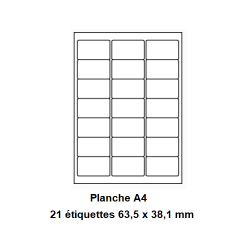 Etiquettes En Planches A4, Papier Blanc Adhésif Permanent, Coins Arrondis, 63,5x38,1 -[165]-