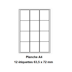 Etiquettes En Planches A4, Papier Blanc Adhésif Permanent, Coins Arrondis, 63,5x72 -[167]-