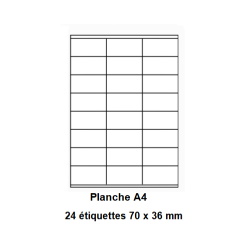 Etiquettes En Planches A4, Papier Blanc Adhésif Permanent, Coins Vifs, 70x36 mm -[169]-