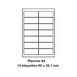 Etiquettes En Planches A4, Papier Blanc Adhésif Permanent, Coins Arrondis, 99x38,1 -[172]-