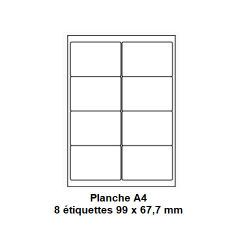 Etiquettes En Planches A4, Papier Blanc Adhésif Permanent, Coins Arrondis, 99x67,7 -[173]-