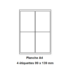 Etiquettes En Planches A4, Papier Blanc Adhésif Permanent, Coins Arrondis, 99x139 -[175]-