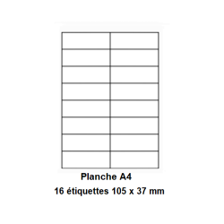 Etiquettes En Planches A4, Papier Blanc Adhésif Permanent, Coins Vifs, 105x37 mm -[178]-