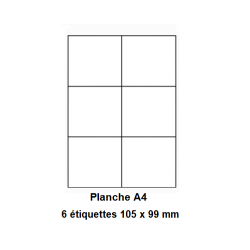 Etiquettes En Planches A4, Papier Blanc Adhésif Permanent, Coins Vifs, 105x99 mm -[183]-