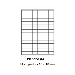 Etiquettes En Planches A4, Papier Blanc Adhésif Permanent, Coins Vifs, 35x18 mm -[188]-