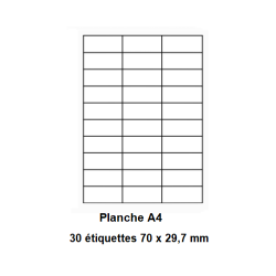 Etiquettes En Planches A4, Papier Blanc Adhésif Permanent, Coins Vifs, 70x29,7 mm -[191]-