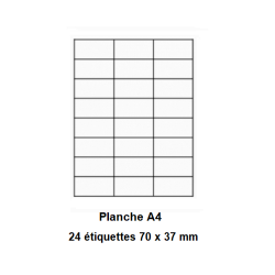 Etiquettes En Planches A4, Papier Blanc Adhésif Permanent, Coins Vifs, 70x37 mm -[268]-