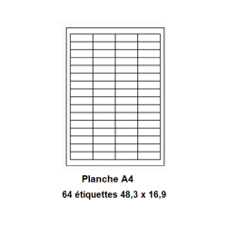 Etiquettes En Planches A4, Papier Blanc Adhésif Permanent, Coins Vifs, 48,3x16,9 mm -[1394]-
