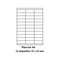 Etiquettes En Planches A4, Papier Blanc Adhésif Permanent, Coins Vifs, 70x25 mm -[1395]-