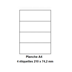 Etiquettes En Planches A4, Papier Blanc Adhésif Permanent, Coins Vifs, 210x74,2 mm -[1415]-
