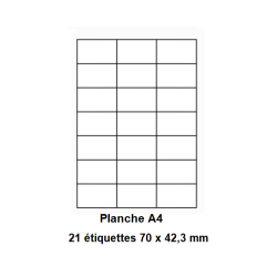 Etiquettes En Planches A4, Papier Blanc Adhésif Permanent, Coins Vifs, 70x42,3 mm -[2658]-