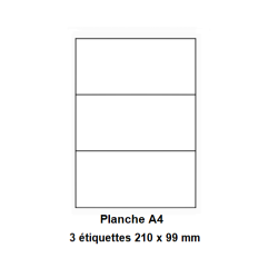 Etiquettes En Planches A4, Papier Blanc Adhésif Permanent, Coins Vifs, 210x99 mm -[3374]-