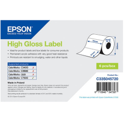 Epson, étiquettes Papier High Gloss, 102mm x 152mm, pour Colorworks C6000, C6500 et C7500G -[C33S045719]-