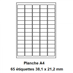 Etiquettes En Planches A4, Papier Blanc Adhésif Enlevable, 38,1x21,2 mm -[2599]-