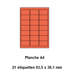 Etiquettes En Planches A4, Papier Couleur Adhésif Permanent, Rouge, 63,5x38,1 -[2605]-