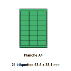 Etiquettes En Planches A4, Papier Couleur Adhésif Permanent, Vert, 63,5x38,1 -[2614]-