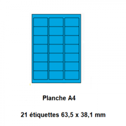 Etiquettes En Planches A4, Papier Couleur Adhésif Permanent, Bleu, 63,5x38,1 -[2617]-