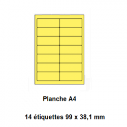 Etiquettes En Planches A4, Papier Couleur Adhésif Permanent, Jaune, 99x38,1 -[2624]-