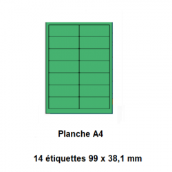 Etiquettes En Planches A4, Papier Couleur Adhésif Permanent, Vert, 99x38,1 -[2626]-