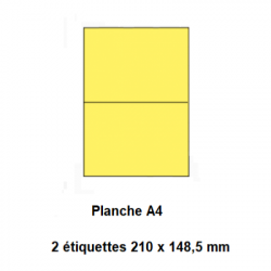Etiquettes En Planches A4, Papier Couleur Adhésif Permanent, Jaune, 210x148,5 mm -[2628]-