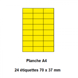 Etiquettes En Planches A4, Papier Couleurs Fluo Adhésif Permanent, Jaune Fluo, 70x37 mm -[3160]-