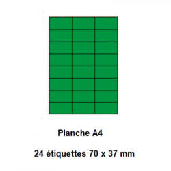 Etiquettes En Planches A4, Papier Couleurs Fluo Adhésif Permanent, Vert Fluo, 70x37mm -[3389]-