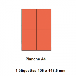 Etiquettes En Planches A4, Papier Couleur Adhésif Permanent, Rouge, 105x148,5 mm -[3391]-