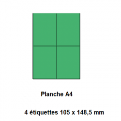 Etiquettes En Planches A4, Papier Couleur Adhésif Permanent, Vert, 105x148,5 mm -[3392]-