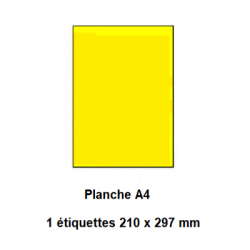 Etiquettes En Planches A4, Papier Couleurs Fluo Adhésif Permanent, Jaune Fluo, 210x297 mm -[3394]-