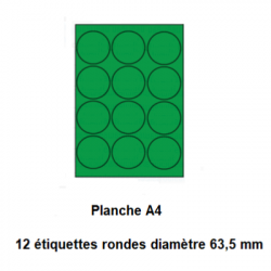 Etiquettes En Planches A4, Papier Couleurs Fluo Adhésif Permanent, Vert Fluo, 63,5 mm Rondes -[3398]-