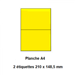Etiquettes En Planches A4, Papier Couleurs Fluo Adhésif Permanent, Jaune Fluo, 210x148,5 mm -[3670]-