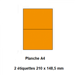 Etiquettes En Planches A4, Papier Couleur Adhésif Permanent, Orange, 210x297 mm -[4030]-