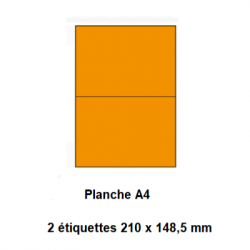 Etiquettes En Planches A4, Papier Couleurs Fluo Adhésif Permanent, Orange Fluo, 210x297 mm -[4034]-